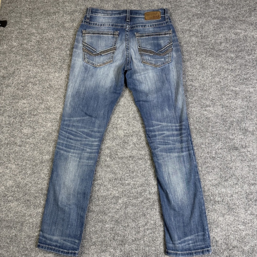 BKE Jake Jeans Mens 31R Blue Medium Wash Skinny Whiskered Stretch Denim (31x33)